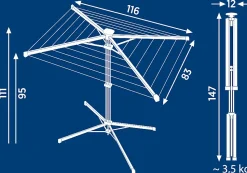 Séchoir à linge parapluie sur pied 14 m d'étendage avec housse, gris et noir, Leifheit LinoPop-Up 140