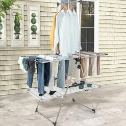 Séchoir à Linge Pliable, Barre de Suspension, Ailes Réglables, Pinces à Chaussettes, Tissu en Maille ,Crochets à Chaussures