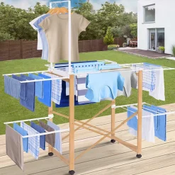 Séchoir à linge pliable DELUXE capacité 22M avec tringle blanc et effet bois