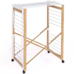 Séchoir à linge pliable DELUXE capacité 22M avec tringle blanc et effet bois