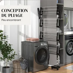 Séchoir à linge étendoir pliable ailes latérales 4 niveaux noir
