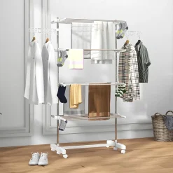 Séchoir à linge étendoir pliable ailes latérales sur 4 niveaux