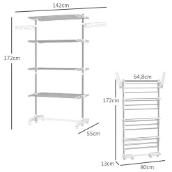 Séchoir à linge étendoir pliable ailes latérales sur 4 niveaux