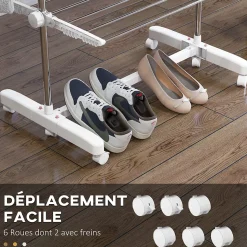 Séchoir à linge étendoir pliable ailes latérales sur 4 niveaux