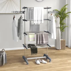 Séchoir à linge étendoir pliable ailes latérales 4 niveaux gris