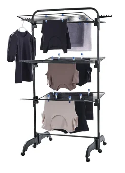 Séchoir à linge tour noir sur roulettes 42 m d'étendage 3 niveaux, Leifheit Comfort Tower 420 Black