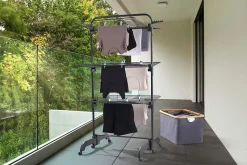 Séchoir à linge tour noir sur roulettes 42 m d'étendage 3 niveaux, Leifheit Comfort Tower 420 Black