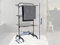 Séchoir à linge tour noir sur roulettes 42 m d'étendage 3 niveaux, Leifheit Comfort Tower 420 Black