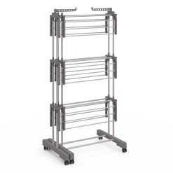 Séchoir à linge vertical pliable et extensible 3 niveaux MAXI capacité 40M inox et gris