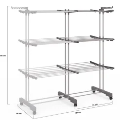 Séchoir à linge vertical pliable et extensible 3 niveaux MAXI capacité 40M inox et gris