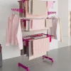 Séchoir à linge vertical pliable 3 niveaux MAXIMA capacité 20M inox et rose