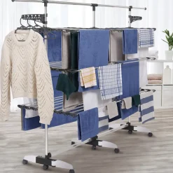 Séchoir à linge vertical pliable 3 niveaux SUPRA capacité 50M avec tringle télescopique blanc et gris