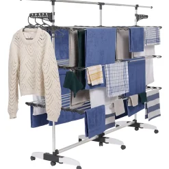 Séchoir à linge vertical pliable 3 niveaux SUPRA capacité 50M avec tringle télescopique blanc et gris