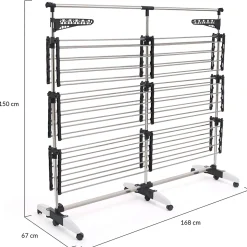 Séchoir à linge vertical pliable 3 niveaux SUPRA capacité 50M avec tringle télescopique blanc et gris