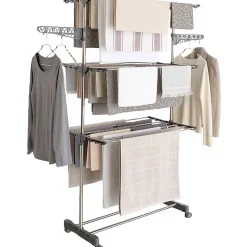 Séchoir à linge vertical pliable 3 niveaux MAXIMA capacité 20M inox et gris
