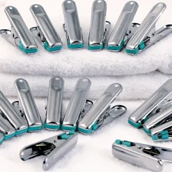 Séchoir à linge vertical pliable 3 niveaux OPTIMUM capacité 30M avec tringle télescopique cintres et pinces blanc et bleu