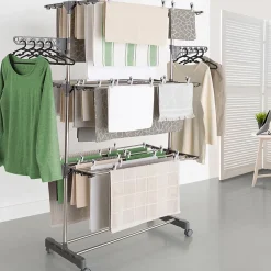Séchoir à linge vertical pliable 3 niveaux MAXIMA capacité 25M avec cintres et pinces et gris
