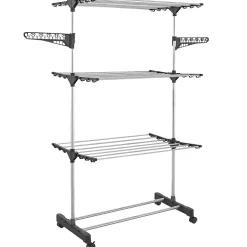 Séchoir à linge vertical pliable 3 niveaux MAXIMA capacité 25M avec cintres et pinces et gris