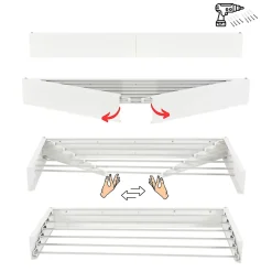 Séchoir alu mural blanc pliable 101x50x13cm Foxydry Hide 100