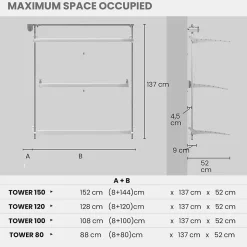 Séchoir mural 3 grilles pliables 152x52x137 cm alu Foxydry Tower 150