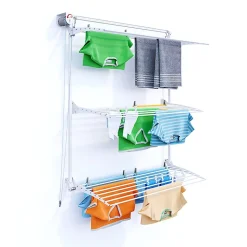 Séchoir mural 3 grilles pliables blanc 128x52x137 cm alu Foxydry Tower 120