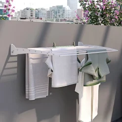 Séchoir mural blanc alu bas 116x50x10cm pliant Fold 120