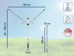 Séchoir parapluie de jardin à ouverture rapide, 60 m d'étendage, gris et noir, Leifheit LinoLift 600 QuickStart