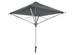 Séchoir parapluie extérieur avec toit étanche et douille de fixation, 40 m d'étendage, noir et gris, Leifheit LinoProtect 400