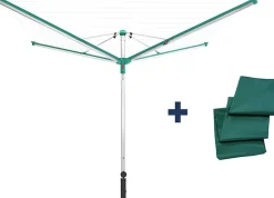 Séchoir parapluie extérieur avec housse et douille de fixation, 60 m d'étendage, vert et gris, Leifheit Linomatic Deluxe Cover 600