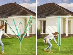 Séchoir parapluie extérieur avec housse et douille de fixation, 60 m d'étendage, vert et gris, Leifheit Linomatic Deluxe Cover 600