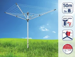 Séchoir parapluie extérieur avec housse de protection, 50 m d'étendage, noir et gris, LinoLift 500 Leifheit