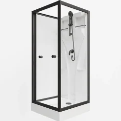Schulte cabine de douche intégrale Juist - 80x80x190 cm - Portes coulissantes - Noir - Verre transparent