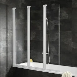 Schulte Pare-baignoire 124x130 cm - Réversible - Paroi rabattable - Verre 5 mm - 3 Volets pivotants - Profil Blanc