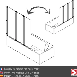 Schulte Pare-baignoire 124x130 cm - Réversible - Paroi rabattable - Verre 5 mm - 3 Volets pivotants - Profil Blanc