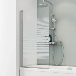 Schulte Pare-baignoire 70x130 cm - Réversible - Écran pliant - Verre de Sécurité transparent 5 mm - Bandes - Aluminium