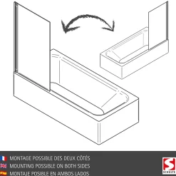 Schulte Pare-baignoire 70x130 cm - Réversible - Écran pliant - Verre de Sécurité transparent 5 mm - Bandes - Aluminium