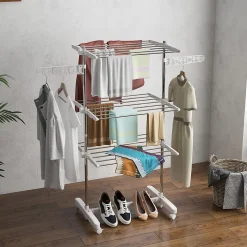 Sechoir à linge étendoir pliable ailes latérales sur 3 niveaux
