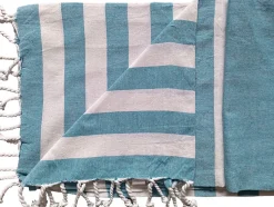 Serviette de Plage Fouta Rayée 90x180cm en Bleu avec Franges - Idéale pour vos Baignades
