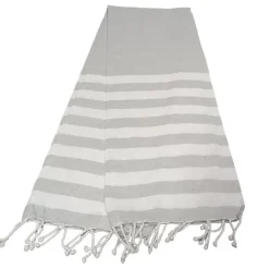 Serviette de Plage Fouta Rayée avec Franges - Lot de 4 - 90x180cm - Gris - Élégante et Pratique
