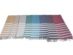 Serviette de Plage Fouta Rayée avec Franges 90x180 cm en Gris - Dylrev