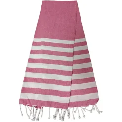 Serviette de Plage Fouta Rayée avec Frange - Lot de 4 - 90x180cm - Rose