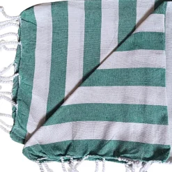 Serviette de Plage Fouta Rayée avec Frange - Lot de 2, Vert, 90x180cm