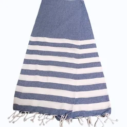 Serviette de Plage Fouta Rayée 90x180cm en Lot de 2 - Marine par Dylrev