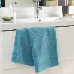 Serviette de toilette 50 x 90 cm eponge unie tendresse Bleu Paon