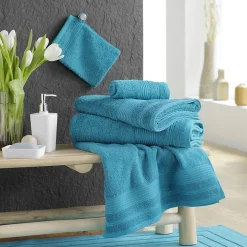 Serviette de toilette 50 x 90 cm eponge unie tendresse Bleu Paon