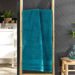 Serviette ou drap de douche 70 x 130 cm Tendresse bleu paon