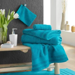 Serviette ou drap de douche 70 x 130 cm Tendresse bleu paon