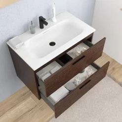 Set complet 80 cm : vasque blanc mat + meuble couleur chêne (CERAMIA-4DW80-V)