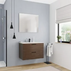 Set complet 80 cm : vasque blanc mat + meuble couleur chêne (CERAMIA-4DW80-V)