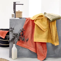Set de 2 serviettes de toilette en éponge (50x100 cm - Jaune Ocre)
